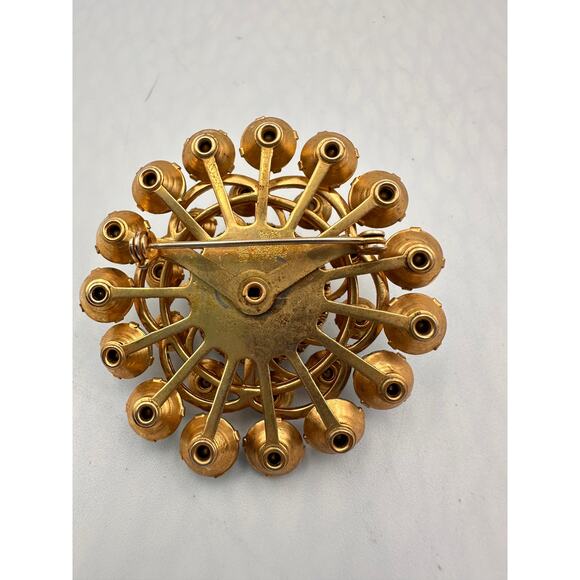 Vintage Gold Tone Metal & Aurora Borealis Rhinestone Brooch Pin Iridescent - Picture 6 of 6